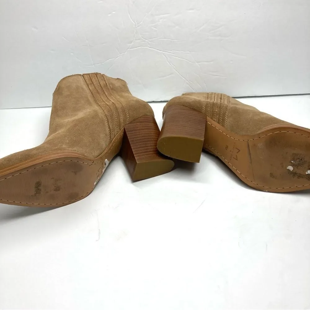 Marc Fisher Maree Suede Booties 9 Tan Ankle Western Block Heel Boots
